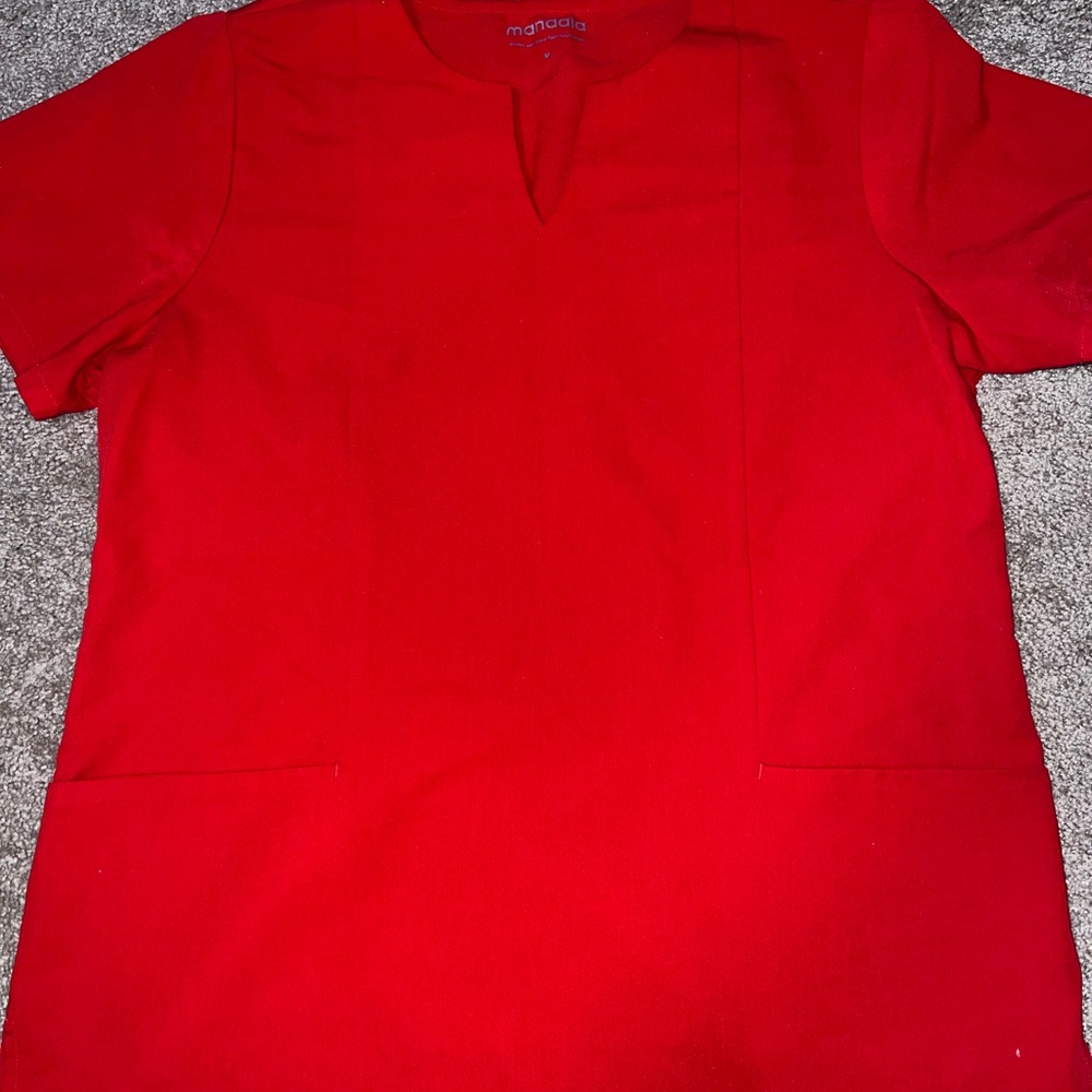 Orange Mandala 6 pocket notch neck scrub top